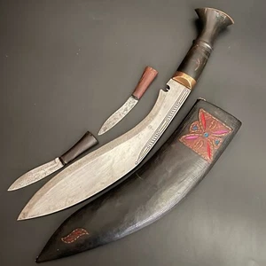 Antique Nepalese Gurkha Kukri Knife, Decorated Hand Sewn Sheath, Mini Daggers - Picture 1 of 11