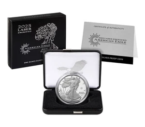 2025 Lasergravierte American Eagle eine Unze Silbermünze PP - (in der Hand) - Bild 1 von 6