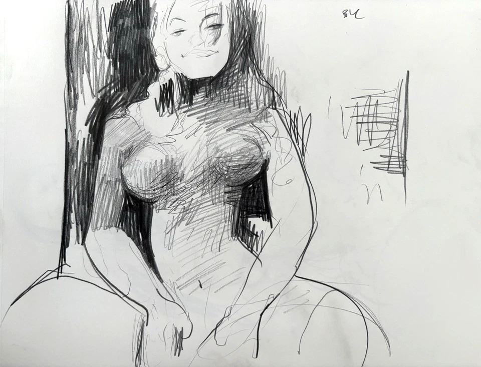 Figura de dibujo a lápiz realismo papel 11x14 original firmado Foto 1 de 1