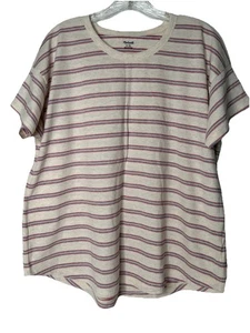 Camiseta Madewell Acanalada Cuello Redondo Para Mujer Talla XL Tostada Avena Rayas Informal Preppy - Imagen 1 de 7