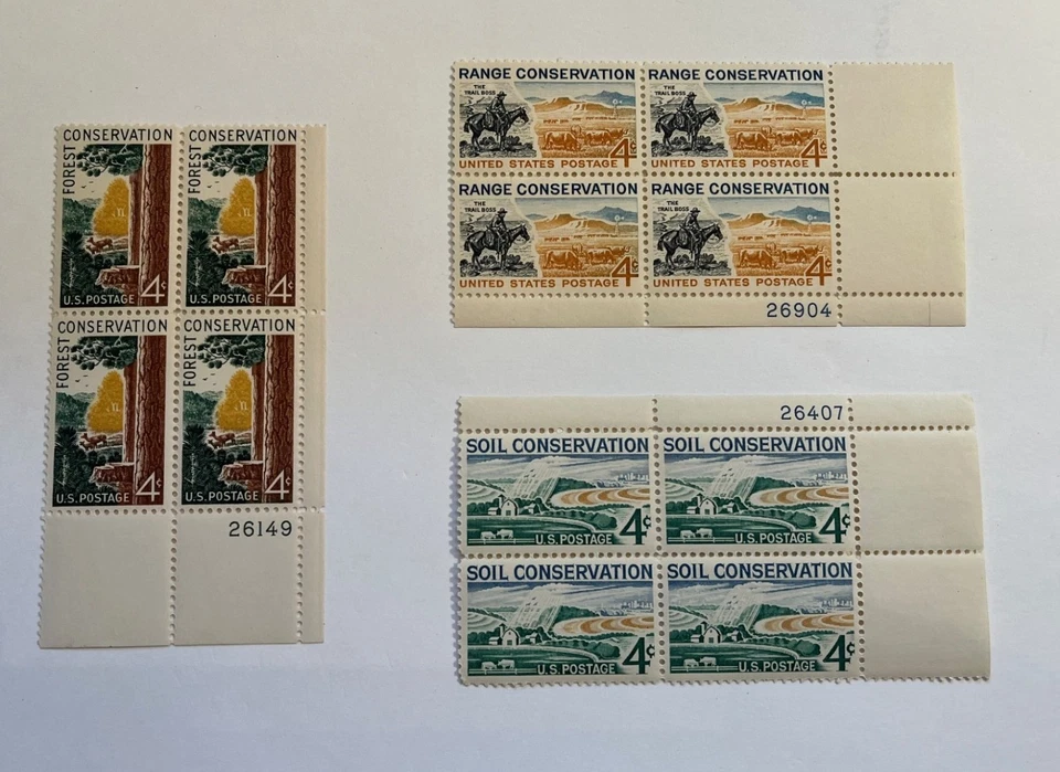 1958-61 4c Cons. Stamp Plate Blocks, Soil #1133, Forest #1122, & Range #1176 - Image 1 of 2
