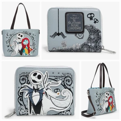 NUEVO Bolso de Mano Loungefly Disney Pesadilla Antes de Navidad Jack Sally Zero + CARTERA Foto 1 de 4