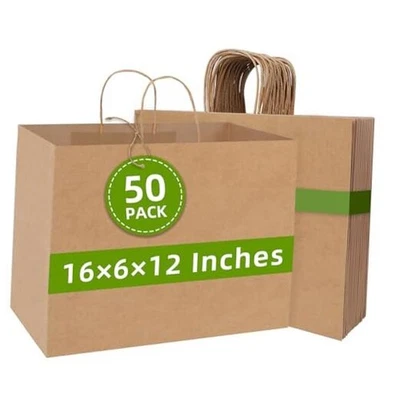  Bolsas de papel marrón con asas, 50 piezas bolsas de papel marrón para compras, marrón-50 piezas Foto 1 de 4