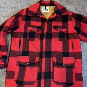Vintage Woolrich Buffalo  Plaid Red Black Hunting Jacket Sz 44 - Picture 1 of 13