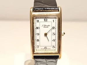 VINTAGE LUXURY TANK 21mm SWISS LADIES GOLD PLATED QUARTZ WATCH "J.CHEVALIER" - Picture 1 of 12