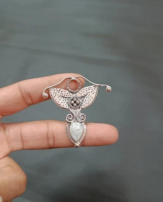 Handmade Rainbow Moonstone Gem Pendant Sterling Silver Pendant Gift for Her - Image 1 of 4