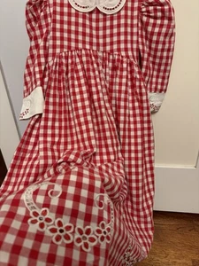 Red Gingham &cust. Cutwork Maxi  Dress 4/5T Match Slipper &hairbow!!!sz 2/3T Ava - Picture 1 of 8