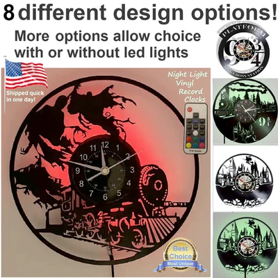 ENLITEDESIGN Harry Potter Hogwarts vinyl wall record clock w/wo LED poster t shirt books art