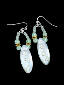 Light Aqua Green Golden Heart's Drop Earrings - Picture 1 of 3