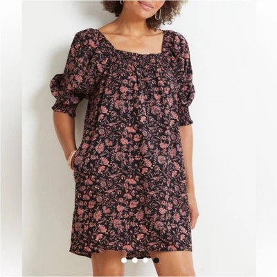 Evereve Roan + Ryan Scarlett Square Neck Black Pink Floral Dress Size Small - Image 1 of 4