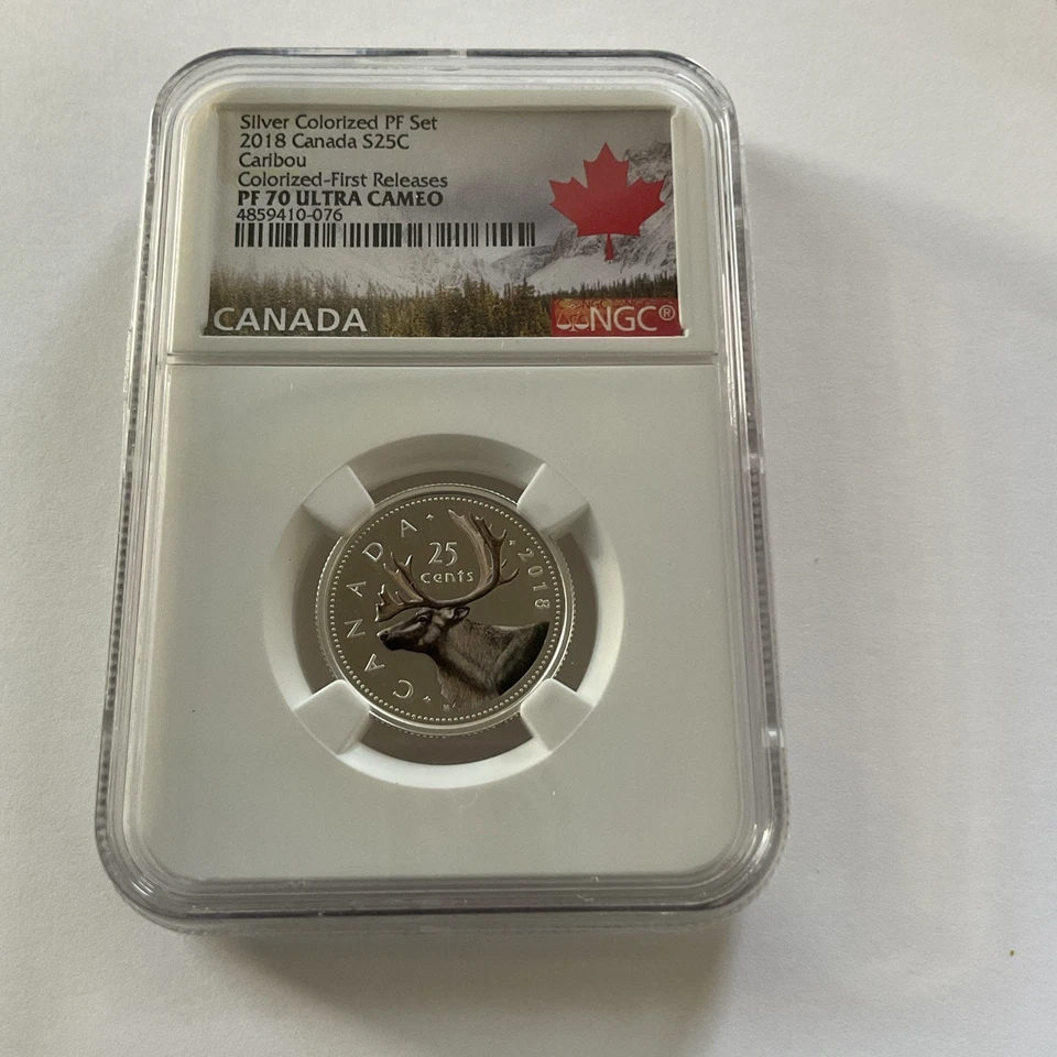 NGC 2018 CANADA S25C CARIBOU COLORIZED-FIRST RELEASES PF70 ULTRA CAMEO - Image 1 of 4