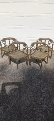 ANTIQUE CORNER CHAIRS WITH RUSH SEATS - OAK - SET OF FOUR (4) Cover