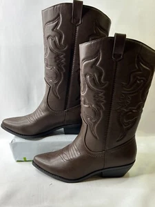 Soda Reno Size 10 Dark Tan Cowboy Pointed Toe Knee High Pull On Western Boots - Picture 1 of 9