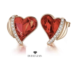 Pendientes de oro rosa con acabado corazón de rubí y diamantes creados en caja y bolso - Imagen 1 de 8