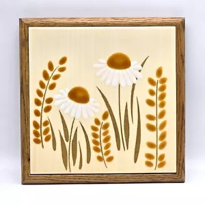 Cerdisa Ceramic Cone Flower Daisy Tile Trivet Oak Wood Frame Decor Italy Footed - Picture 1 of 9
