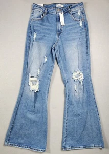 High Rise Bell Bottom Jeans Distressed Flare Leg Light Wash Womens - Picture 1 of 7