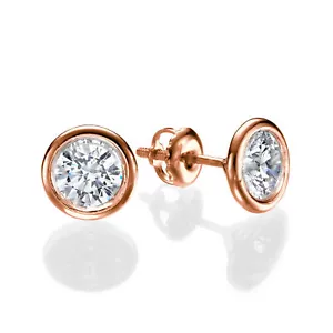 Round Cut 1.50 CT G/SI1 New Lab Created Diamond Stud Earrings 14K Rose Gold - Picture 1 of 2