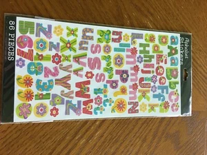 STICKO ekSucess STICKERS NIB 86 pieces Colorful Alphabet Ltrs & Nmbrs w Flowers - Picture 1 of 12