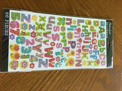 STICKO ekSucess STICKERS NIB 86 pieces Colorful Alphabet Ltrs & Nmbrs w Flowers - Image 1 of 4