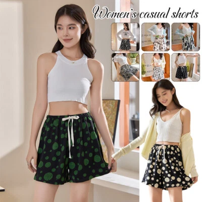 Pantalones cortos de playa sueltos de pierna ancha con cordón cintura elástica estampados de verano para mujeres Foto 1 de 4