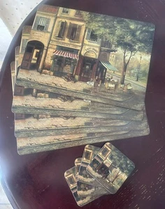 Pimpernel ~ 16x12 PARIS Cafe Placemats Cork Back Lot Of 4 + 4 Matching Coasters - Picture 1 of 10