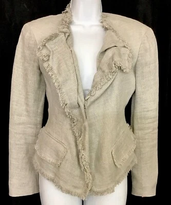 Chaqueta Donna Karan Manga L Avena Mezcla de L Ribete Deshilachado Arqueado Talla 4 Foto 1 de 4