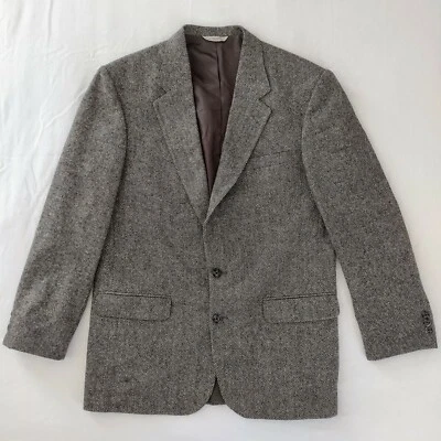 Vintage Eddie Bauer AKA Blazer Men's 42 Tall Lambs Wool Gray Herringbone USA - Image 1 of 4