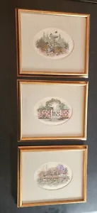 Set 3 panche vintage in legno con cornice punto croce uccellino bagno giardino cancello quadro 10x12 - Foto 1 di 10