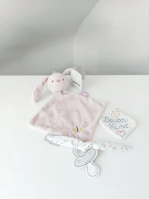 Doudou Plat Alice Et Pomme Lapin Rose Blanc Fleur Papillon Jaune Gris - Nattou - Photo 1/4