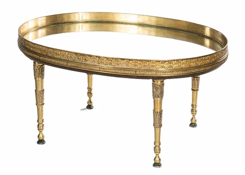 French Empire Style Oval Bronze Coffee Table with Mirrored Top Cover