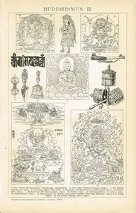 Tafel BUDDHISTISCHE KUNST / BUDDHA / BUDDHISMUS 1897 Original-Holzstich - Picture 1 of 1