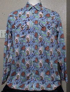 Cinch Men's Size Medium Blue Pearl Snap Western Paisley Long Sleeve Cowboy Shirt - Picture 1 of 10