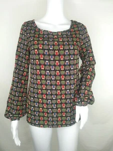 Ezra top small blouse shirt owl split back long sleeve EUC - Picture 1 of 12