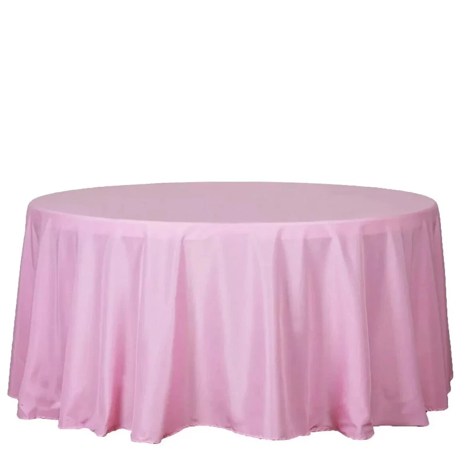 Pink Round Tablecloth 120” Polyester For Banquet Wedding Party Shower Light Pink - Image 1 of 1