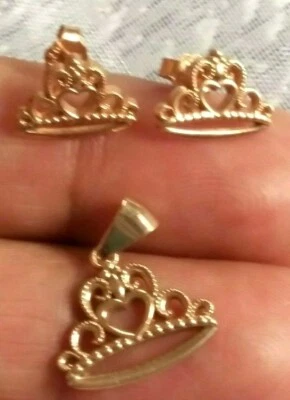 PLATA ESTERLINA 925 CORONA PRINCESA DISNEY - JUEGO DE PENDIENTES Y COLGANTES CENICIENTA Foto 1 de 4