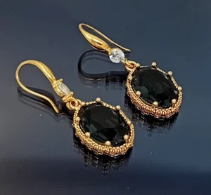 18K Gold Filled Stunning Italian Musgravite 18ct GF Drop Earrings 40mm - Picture 1 of 9