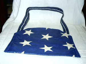 Patriotic Stars IPad Kindle Tote Bag 9" x 13" Blue & White Waterproof Fabric - Picture 1 of 4