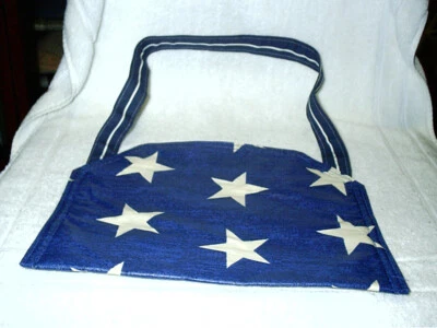 Patriotic Stars IPad Kindle Tote Bag 9" x 13" Blue & White Waterproof Fabric - Image 1 of 4