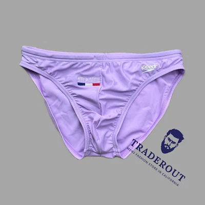 H.E.Arts Custom Embroidery France Logo men SPEEDO purple swim brief swimsuit - Image 1 of 4