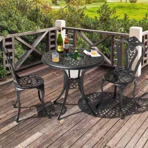 Black 3-Piece Cast Aluminum Outdoor Bistro Set,2-Patio Chairs and 31 in. Round B - Picture 1 of 7