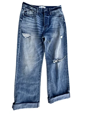 KanCan Vaqueros DISTRESSED ESTILO Botón Mosca Elástico Enrollado PIERNA ANCHA TALLA 28 Foto 1 de 4