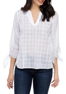 NEW MICHAEL KORS WHITE COTTON BLOUSE TUNIC SIZE PL PETITE LARGE $79 - Picture 1 of 3