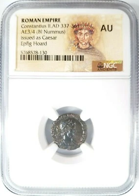 Constantius II Roman Empire BI Nummus AE3/4 NGC AU Ancient Epfig Hoard Pedigree - Image 1 of 4