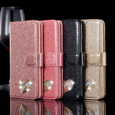 Leather Bling Heart Sign Glitter Wallet Book Case Cover For All Samsung Models