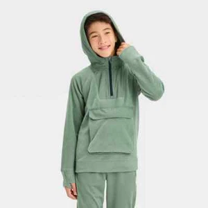 Boys' Microfleece Hoodie Thumbhole Cuffs - All In Motion Green Size XL - Picture 1 of 3