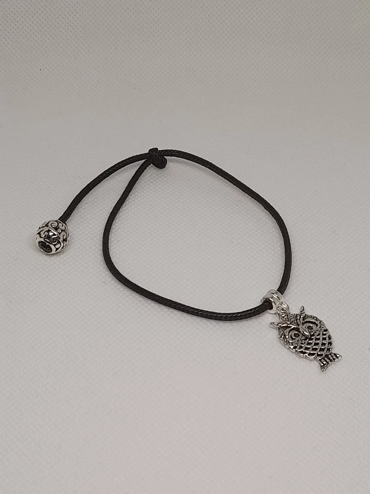 Bracciale Unisex Con Charm Ciondolo Gufo Porta Fortuna Acciaio Color Argento - Immagine 1 di 4
