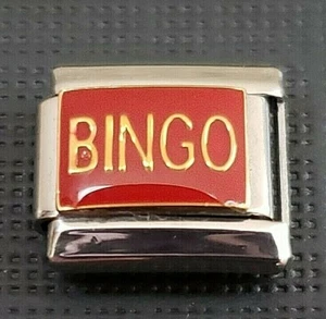 BINGO Red and Gold Italian Uberry Charm Link Stainless Steel Enamel 9mm - Picture 1 of 3