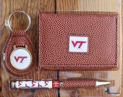 Virginia Tech Football  NCCA Brown Tri-Fold Wallet keyring Pen Gift Set - Image 1 of 4