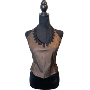 Vintage Y2K Club Contempo Sequin Lace Trim Sheen Halter Top Medium  - Picture 1 of 6