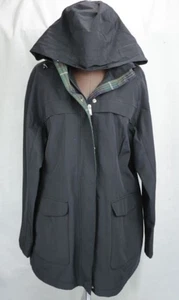 Pendleton Rain Coat Womens XL Solid Black Hooded Jacket Green Plaid Lining - Picture 1 of 12